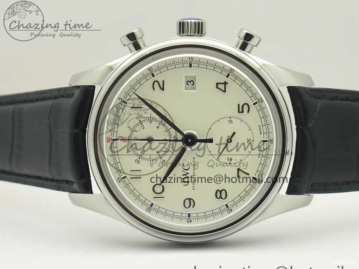 MIROTIME 0822 Portugieser Chrono  42 IW390403 ZF 1:1 Best Edition White Dial Blue Hand on Black Leather Strap A WellDesigned 7190